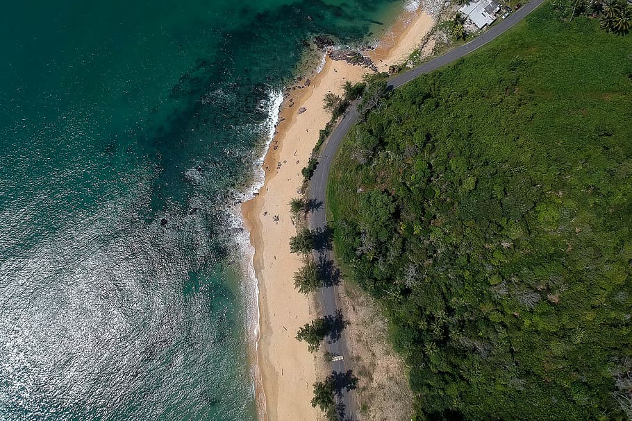 Bird's-eye View Photo of Island, beach, daylight, landscape, ocean HD wallpaper