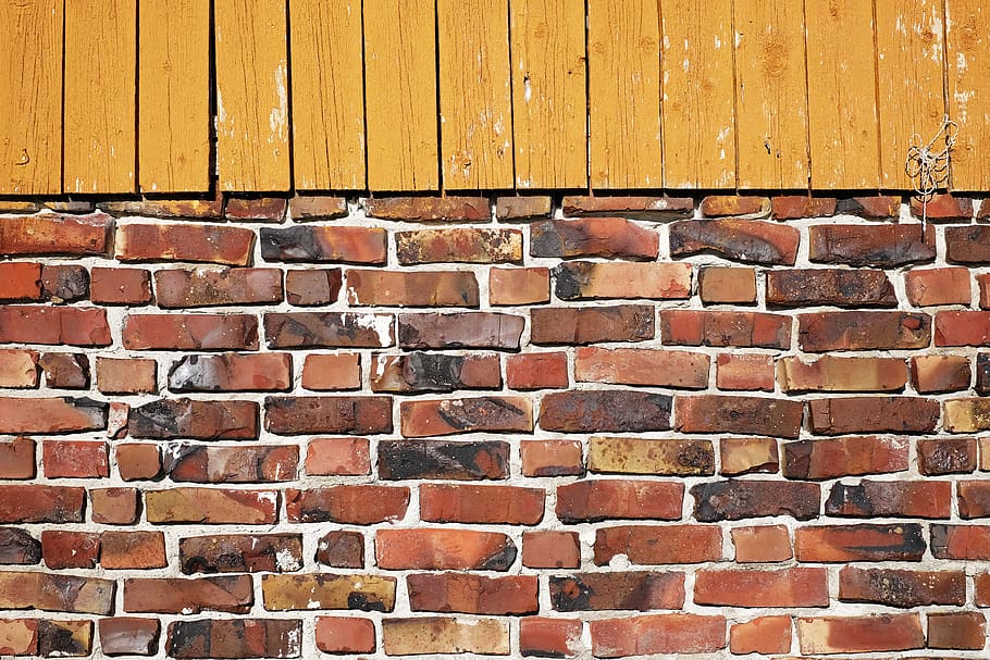 norway, grotle, brick wall, ochre, brown, yellow, full frame, HD wallpaper