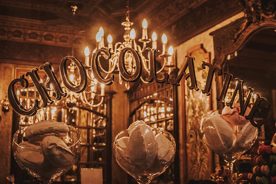 Chocolatine signage, no people, food and drink, indoors, focus on foreground HD wallpaper