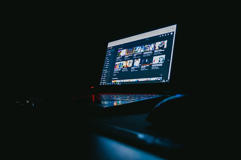 black laptop computer turned on, technology, no people, illuminated HD wallpaper