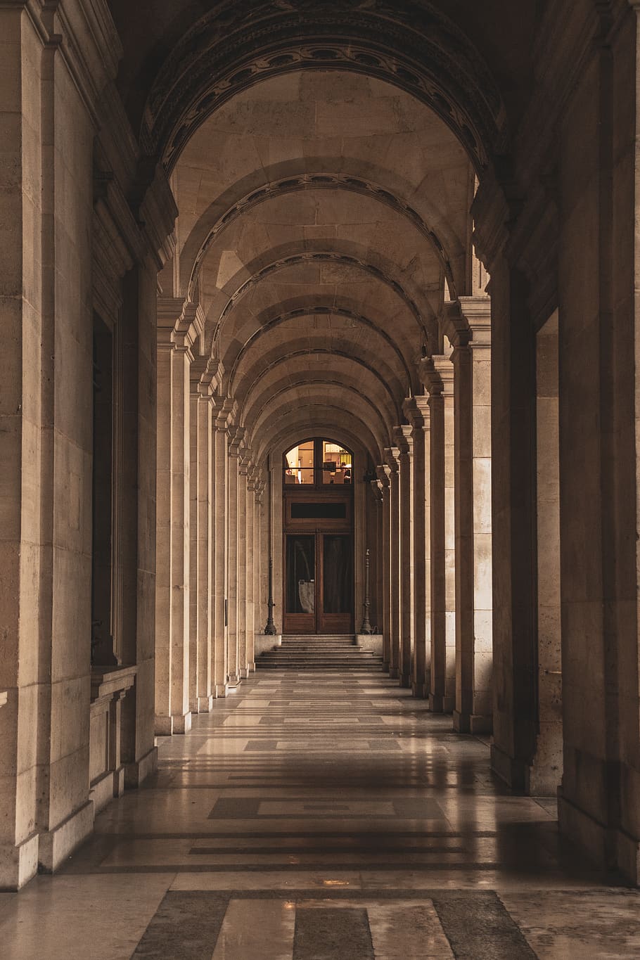 empty hallway, architecture, the way forward, direction, arcade HD wallpaper