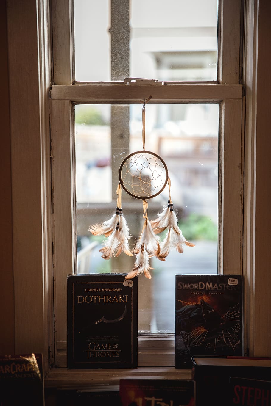 white dreamcatcher, window, indoors, transparent, glass - material HD wallpaper