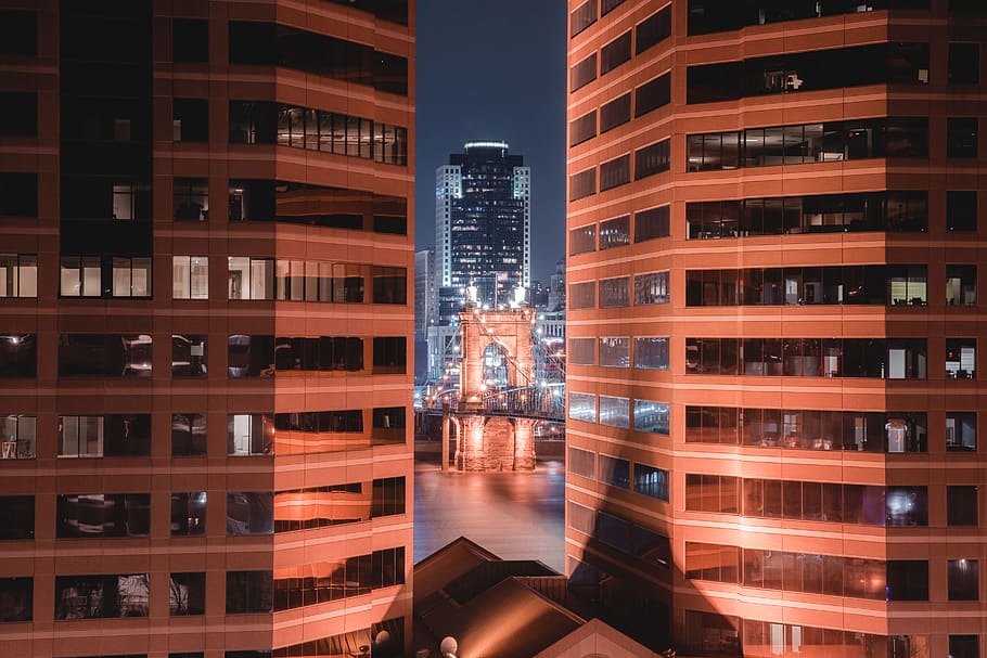 lighted buildings, architecture, illuminated, built structure HD wallpaper