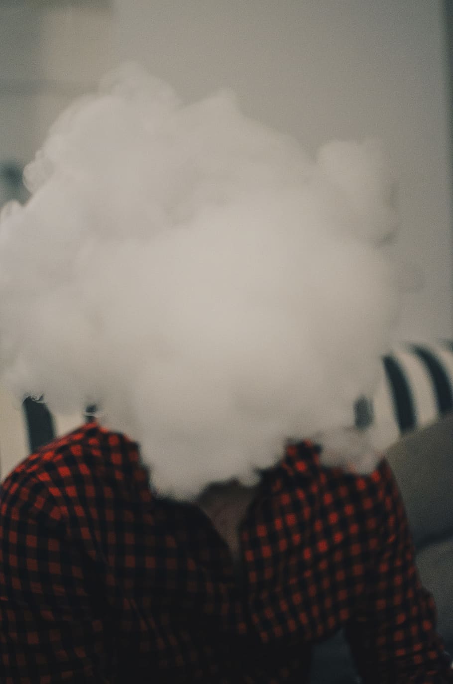 smoke, vapor, vape, cigarrete, face, cloud, indoors, one person