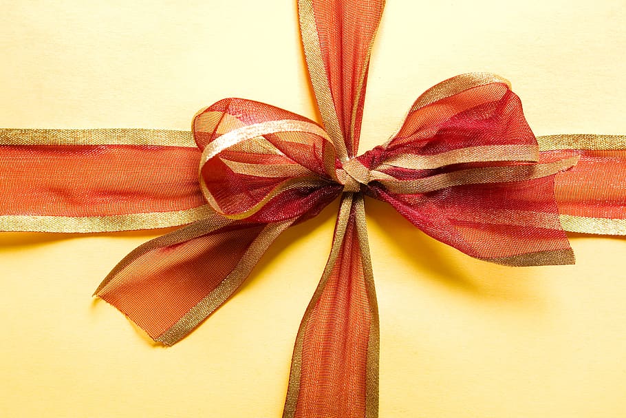 gift, bow, nobody, package, present, red, ribbon, tape, tie HD wallpaper