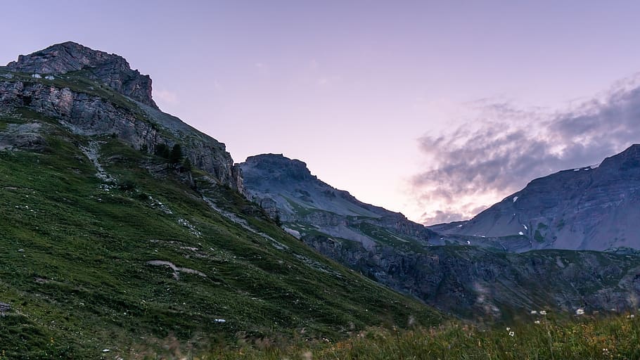 mountain during sunrise, nature, crest, outdoors, mountain range HD wallpaper