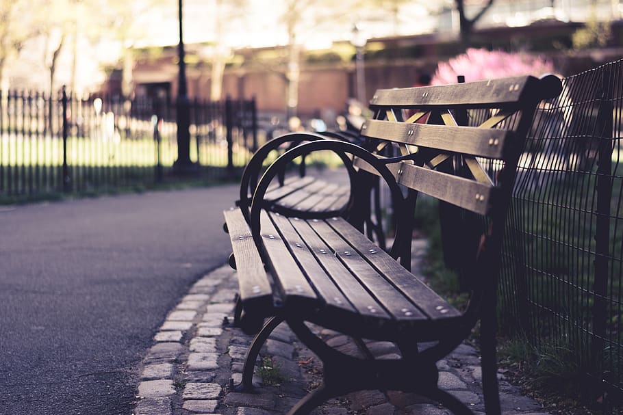benches, outdoors, park, path, empty, seat, absence, focus on foreground HD wallpaper