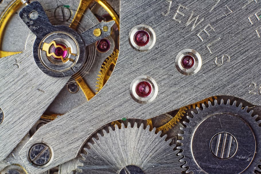 Silver-and-gold-colored Watch Gears, cogs, insights, mechanical, HD wallpaper