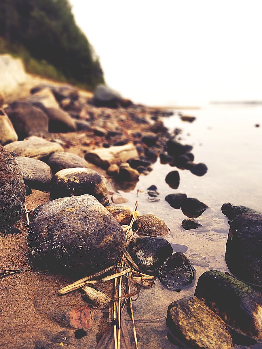 the stones, beach, water, rock, solid, rock - object, sea, nature HD wallpaper