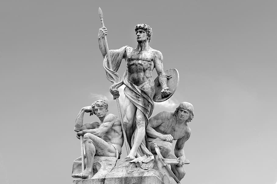 statue, stone, marble, man, warrior, roman, antique, rome, italy