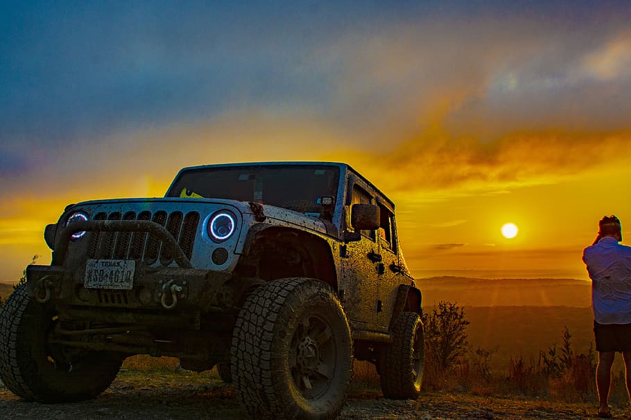 Hd Wallpaper Jeep Outdoors Sunset 4x4 Adventure Moutain Lake Good Time Wallpaper Flare