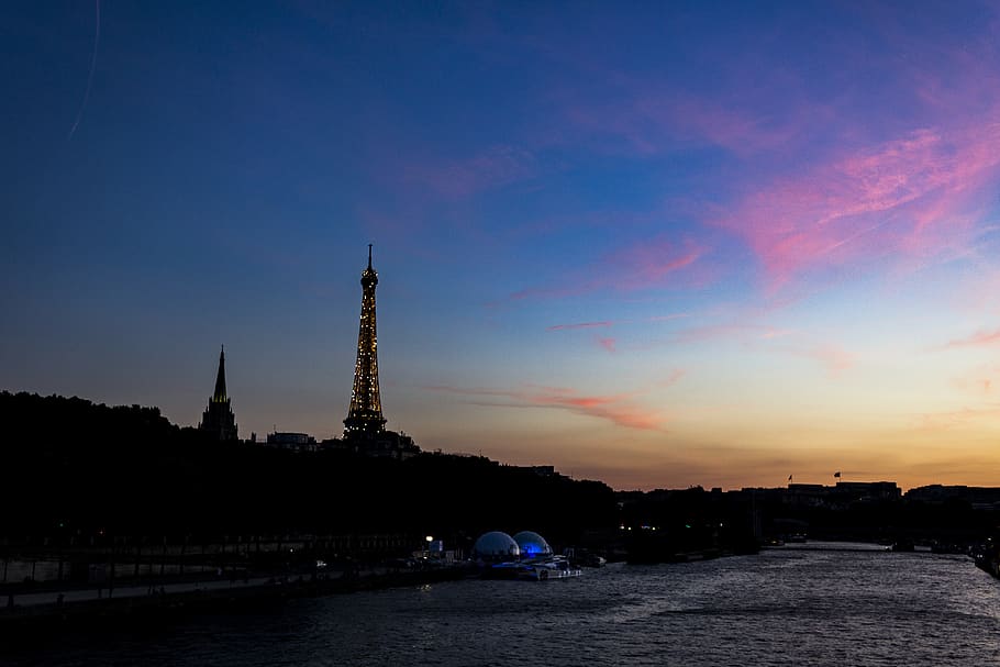 paris, france, pont des invalides, tour eiffel, sun, sunset, HD wallpaper