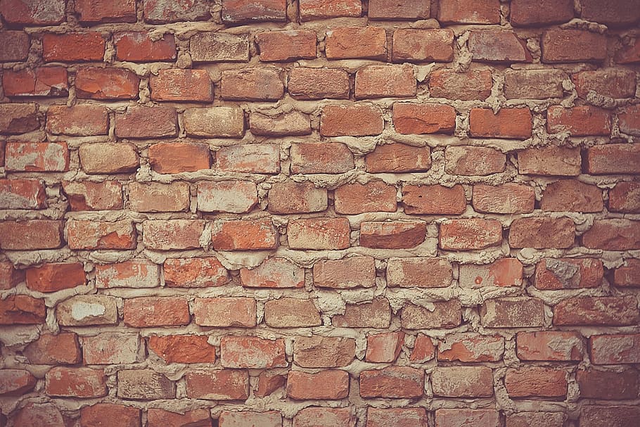 wall of bricks, red, brick wall, plaster, grout, mortar, full frame HD wallpaper