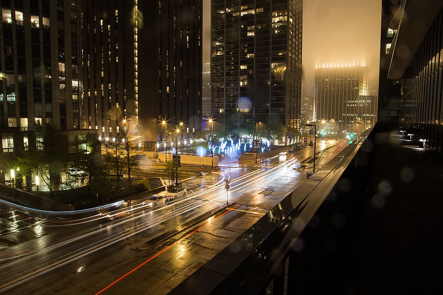 united states, chicago, night, city, illuminated, architecture HD wallpaper