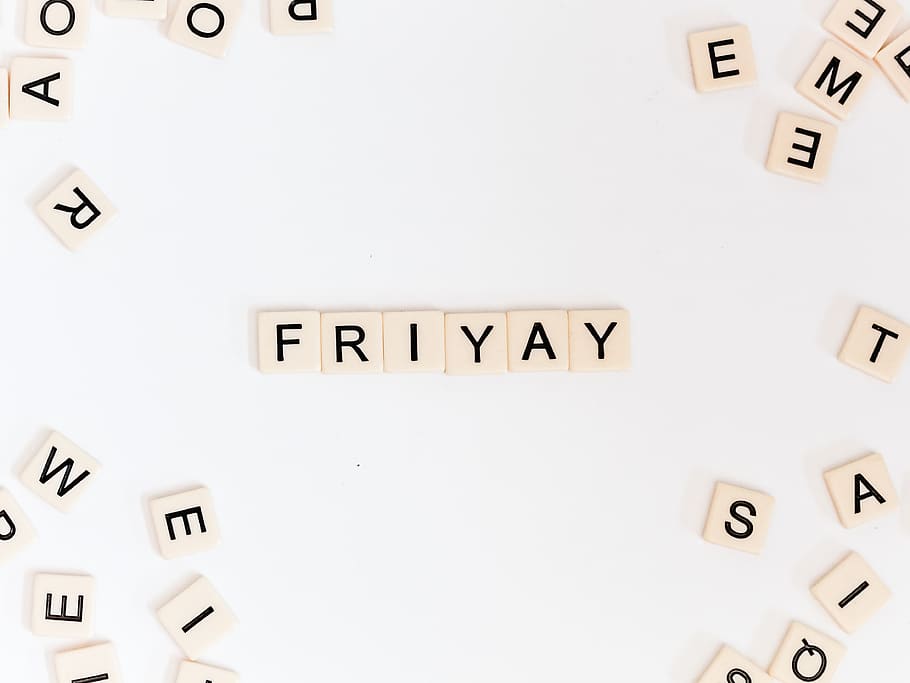 Friyay scrabble pieces on white surface, text, number, symbol, HD wallpaper