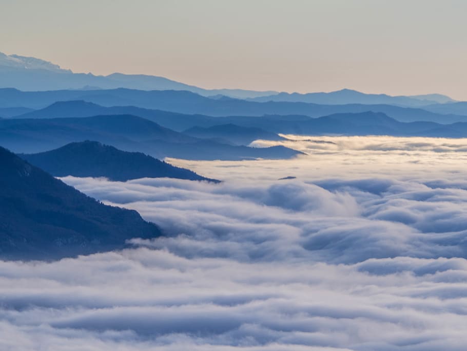 mountain with clouds, beauty in nature, sky, tranquility, cloud - sky HD wallpaper