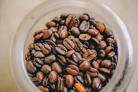 Photo of Brown Coffee Beans Inside Clear Glass Jar, blur, caffeine HD wallpaper