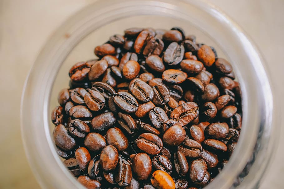 Photo of Brown Coffee Beans Inside Clear Glass Jar, blur, caffeine HD wallpaper