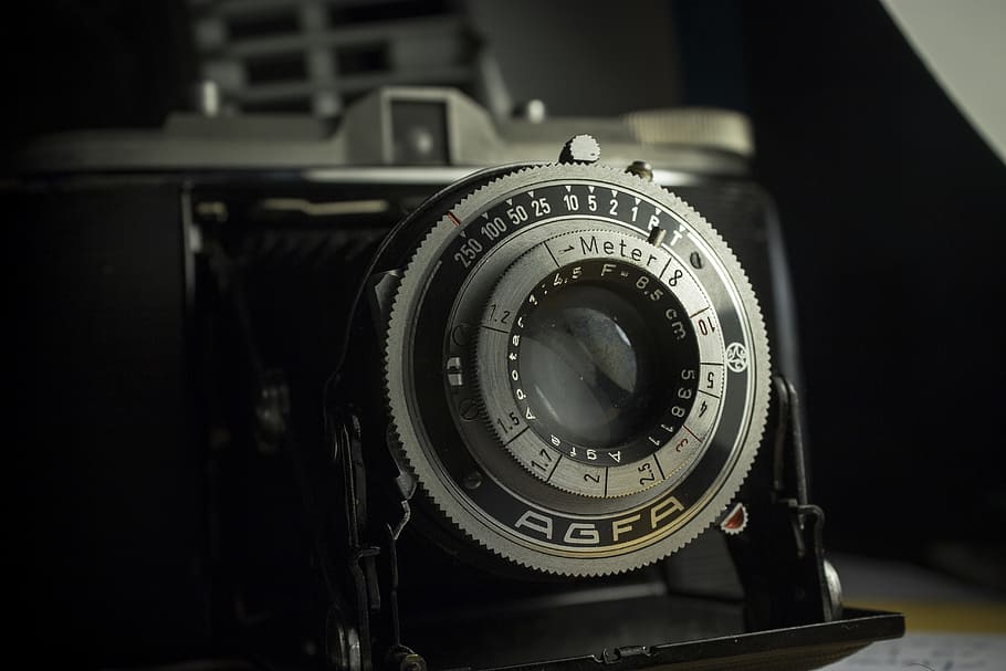 Black and Silver Camera, analog, antique, aperture, camera lens
