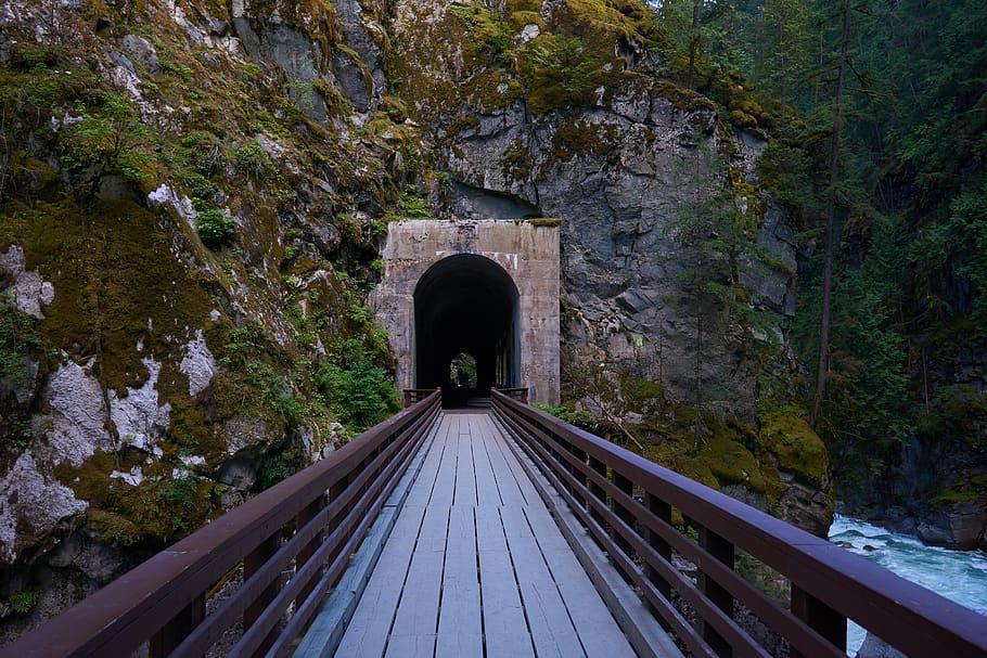 river, bridge, tunnel, architecture, nature, road, landscape HD wallpaper