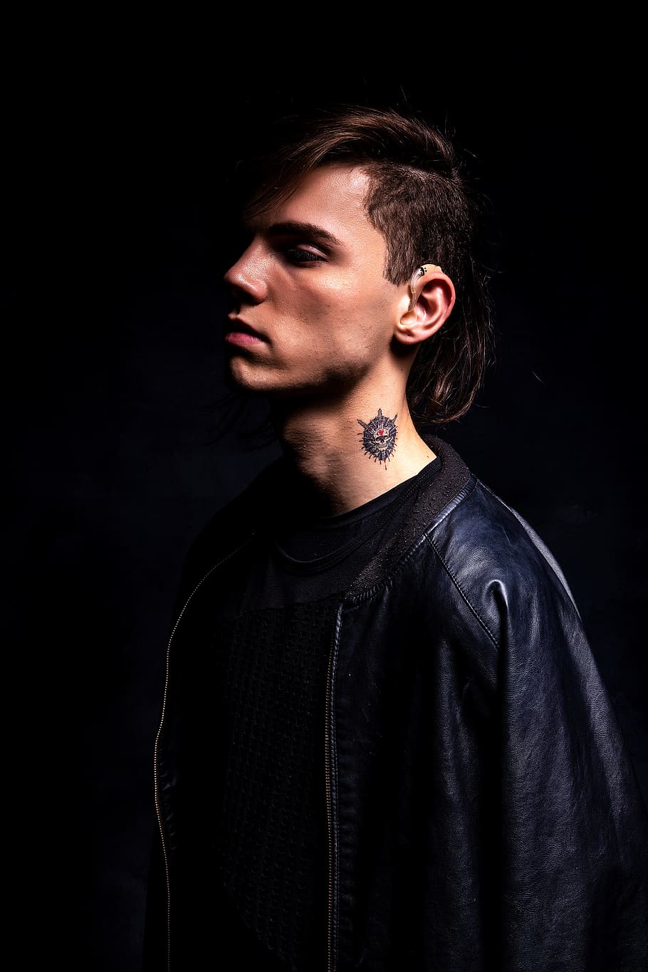 Man Wearing Jacket With Tattoo on Neck, facial expression, fine-looking HD wallpaper