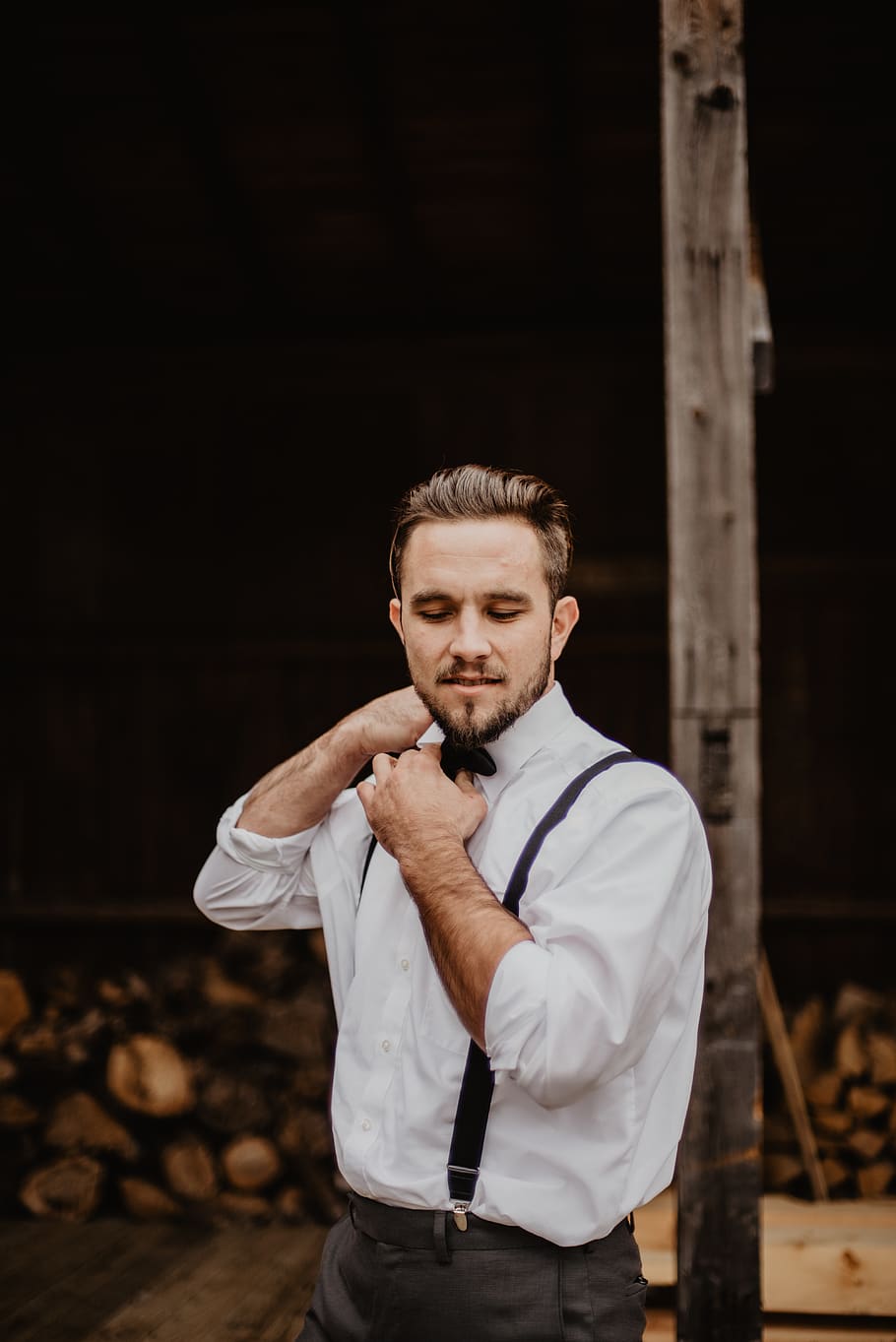 Man Holding Collar, bow tie, fashion, fine-looking, outfit, person HD wallpaper
