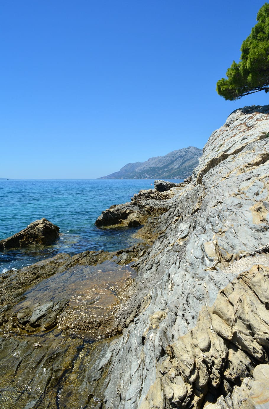 seaside, rocks, seashore, sky, summer, nature, coastline, layers HD wallpaper