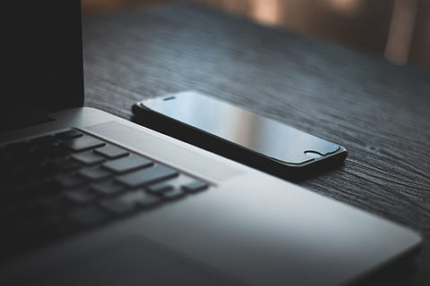 Iphone Beside Laptop Computer, apple, apple device, blur, business HD wallpaper