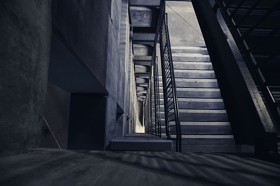 empty stairs, handrail, banister, staircase, building, road, town HD wallpaper