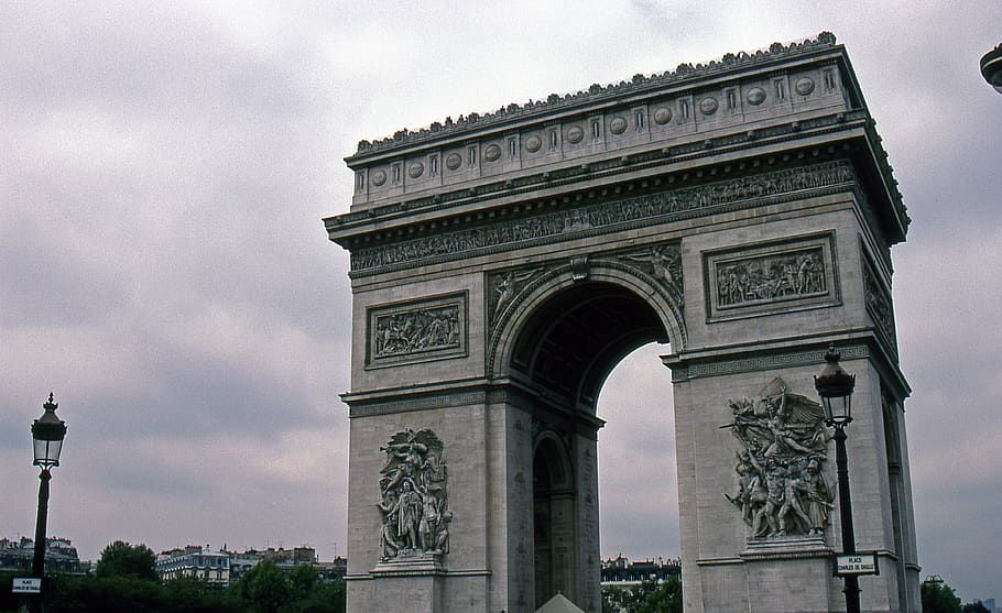 france, paris, arch, architecture, triumphal arch, cloud - sky HD wallpaper