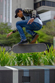 man doing stunt on skateboard, human, person, clothing, apparel HD wallpaper