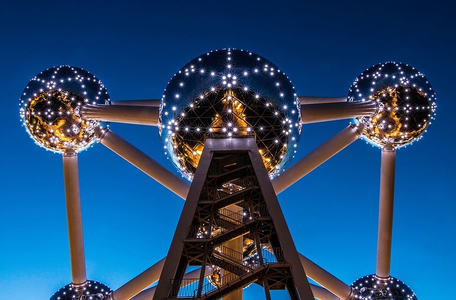 architecture, infrastructure, tower, lights, dark, night, stairs HD wallpaper