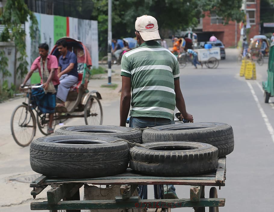 bangladesh, rickshaw, street, traffic, bikes, people, real people, HD wallpaper