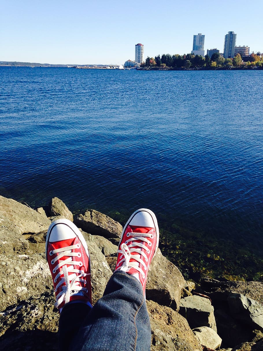 ocean, converse, relaxation, nature, outdoors, low section HD wallpaper