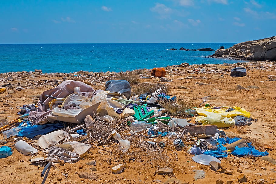 garbage, plastic waste, beach, environmental sin, pollution