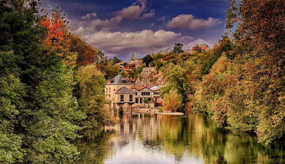 mill, grist, building, stream, architecture, landscape, grind HD wallpaper