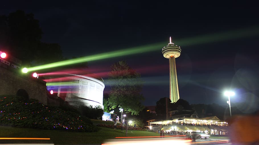 canada, niagara falls, dark, lights, colors, night, architecture HD wallpaper