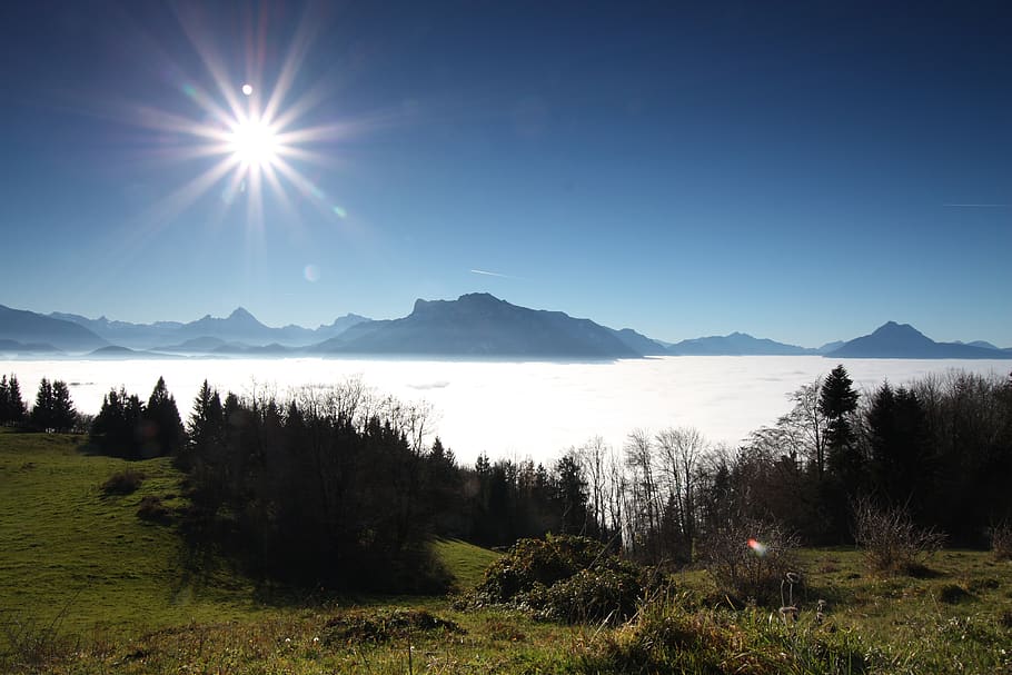 clouds, mountains, sky, landscape, nature, alpine, hill, scenic, HD wallpaper