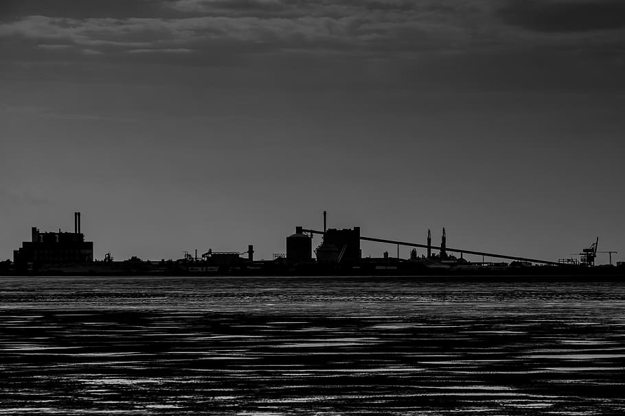 Silhouette Photo of Ship on Body of Water, industry, sky, built structure HD wallpaper