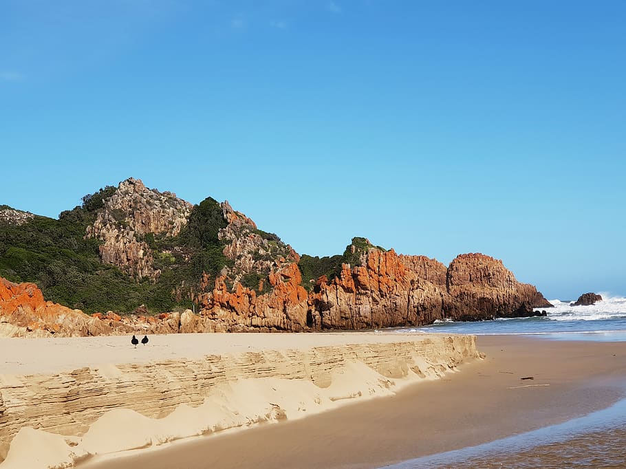 Rock Formation Near Body of Water, beach, blue, blue sky, daylight HD wallpaper