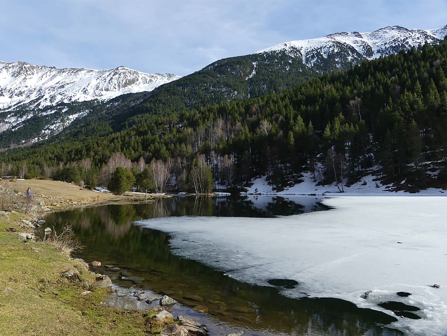 landscape, nature, mountains, winter, lake, ice, forest, tree HD wallpaper