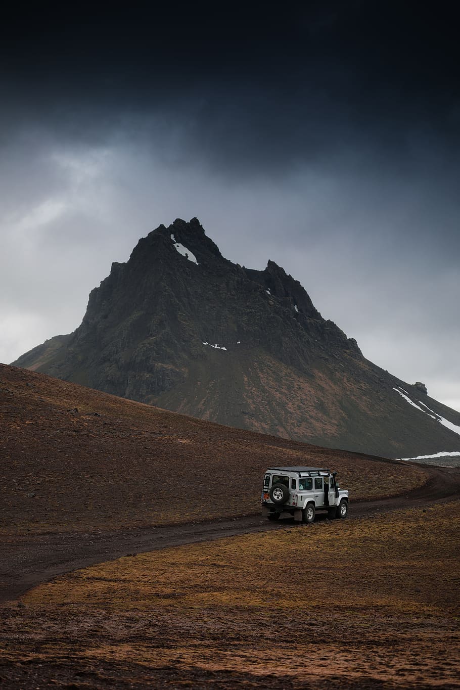 white car, mountain, jeep, path, track, road trip, journey, travel HD wallpaper