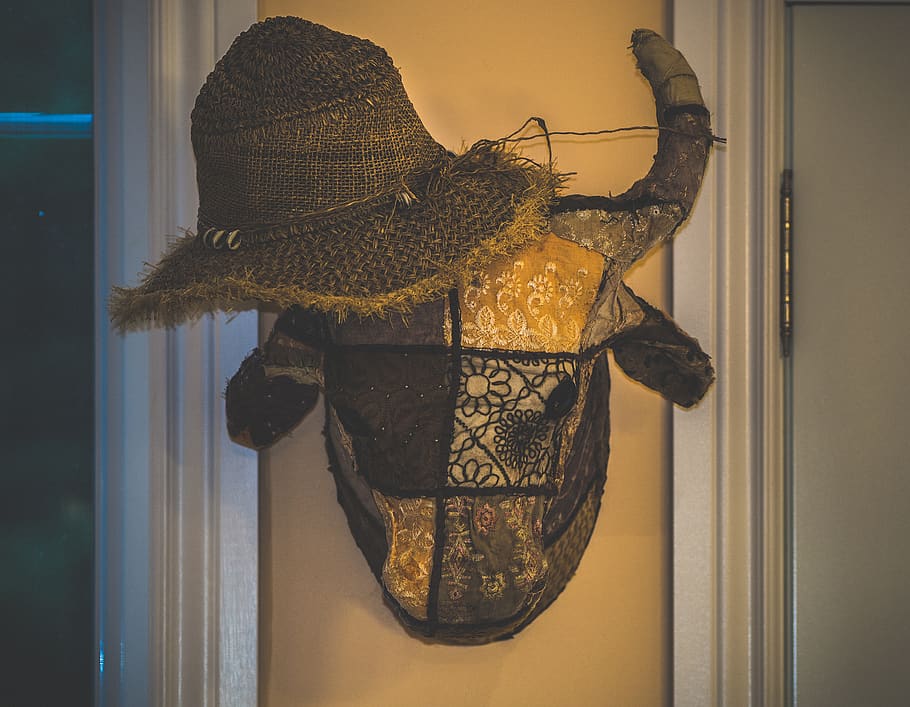 decoration, interior, animal, hat, bull, yellow, indoors, no people HD wallpaper