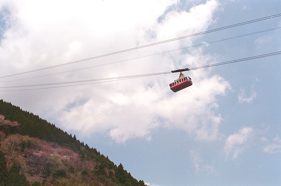 Red Cable Car, adventure, air, cloud, daylight, flying, high HD wallpaper