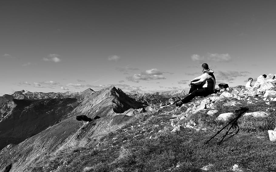 mountain, leisure activity, one person, sky, rock, real people HD wallpaper
