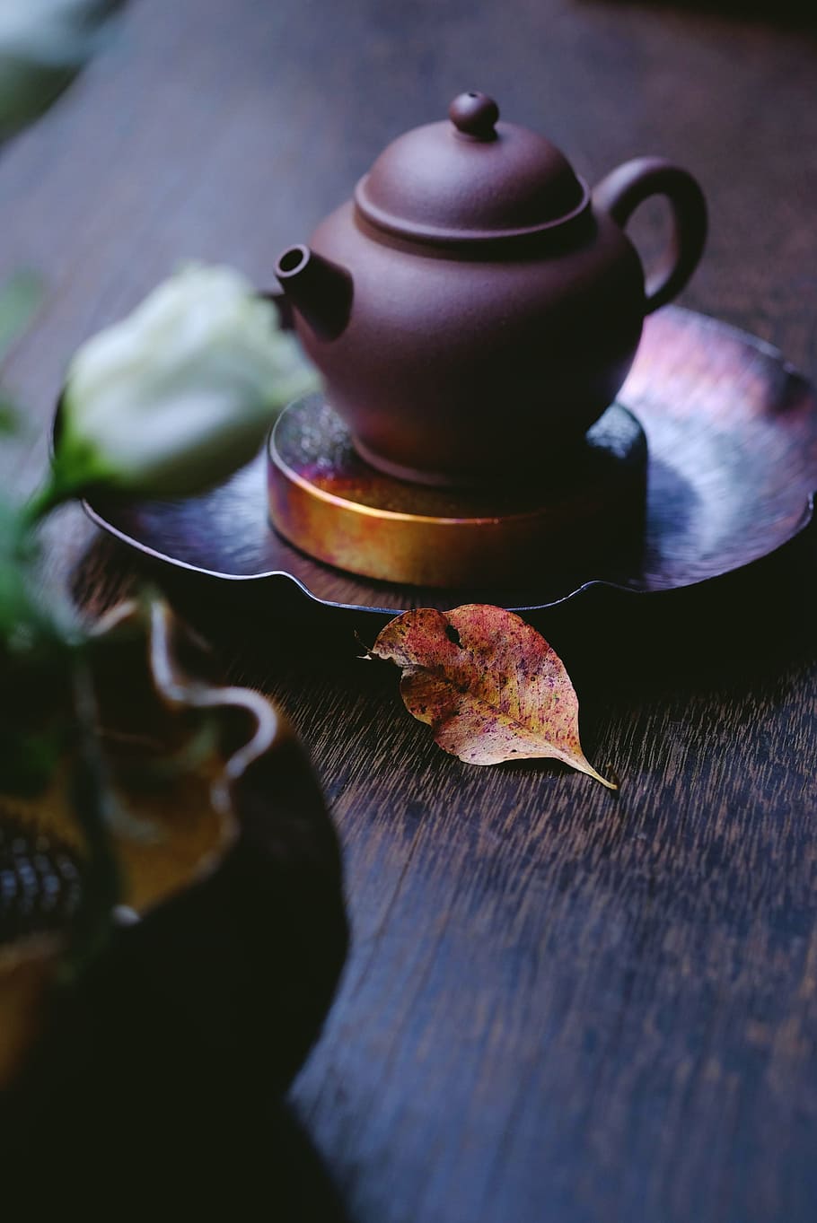 brown kettle on saucer, minimalism, tea, copper, art, relaxation HD wallpaper