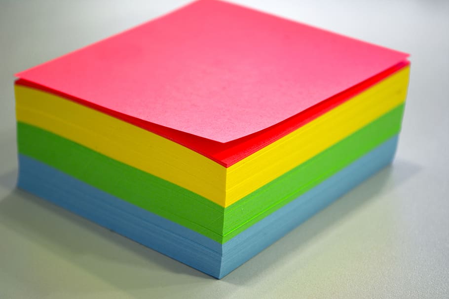 Red, Yellow, Green,and Blue Sticky Notes, color, color paper