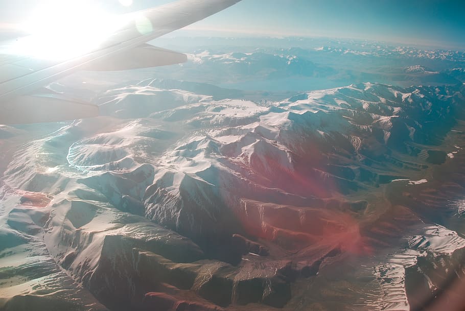 himalayas, view, mountain, snow, flare, lighting, mood, plane HD wallpaper