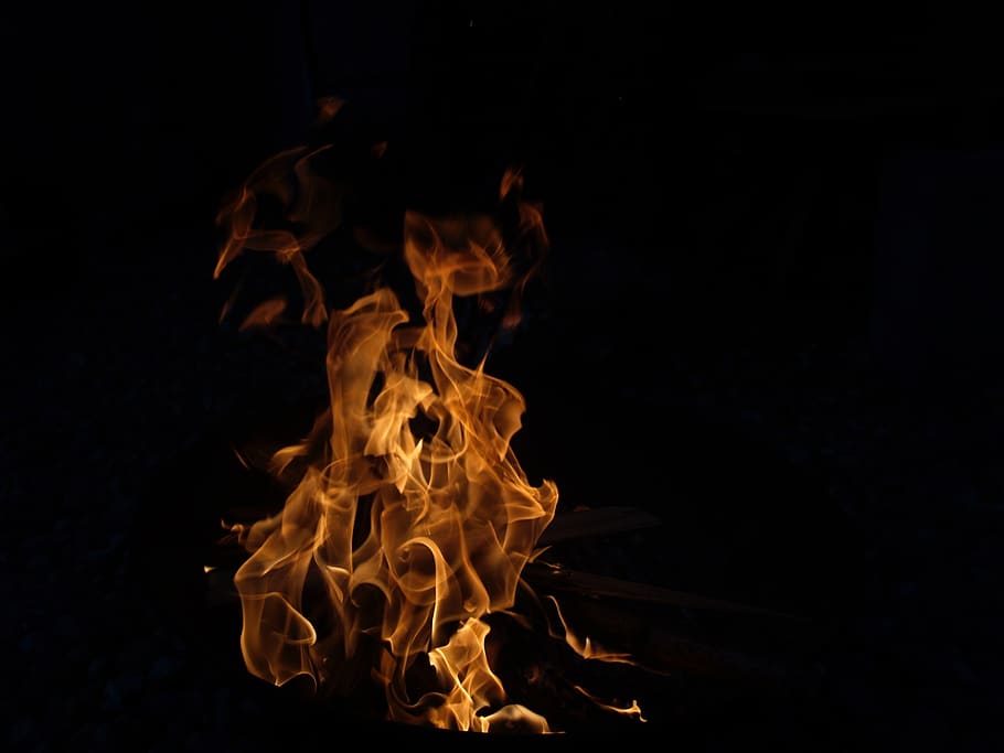 bonfire, heat - temperature, burning, flame, black background HD wallpaper