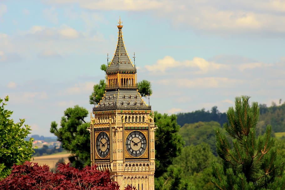 tower, architecture, clock, building, clock tower, miniature HD wallpaper